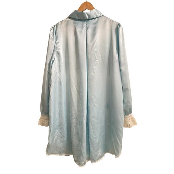 Bert Yelin for Iris Blue Satin Night Gown Dress Lace Sexy Feminine Bridal Large - Picture 10 of 10